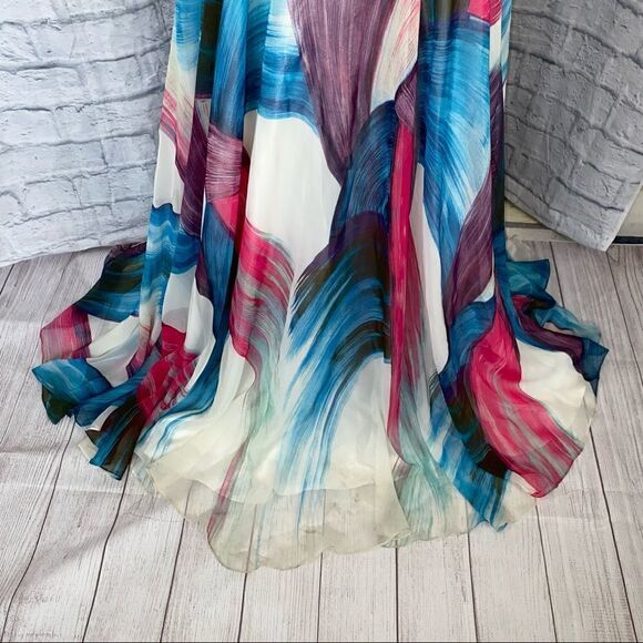Scala strapless brush print multicolor maxi dress sz 4 - Picture 3 of 16